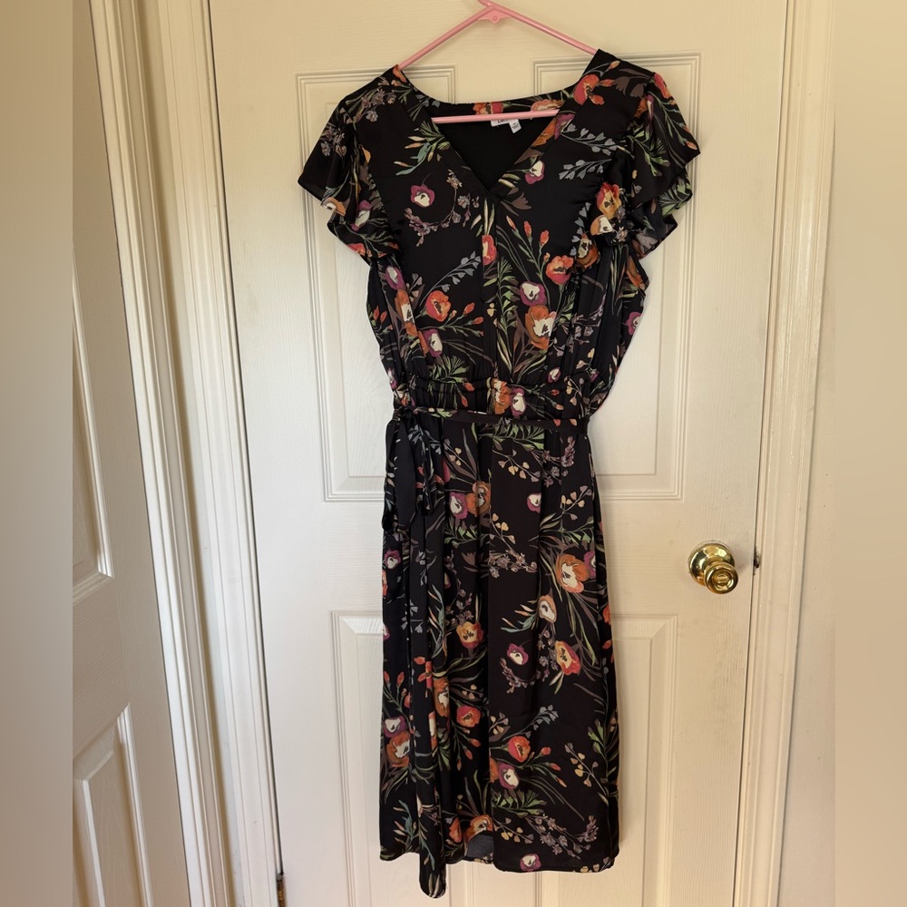 DR2 Dark Floral Dress with Orange and Pink Highlights